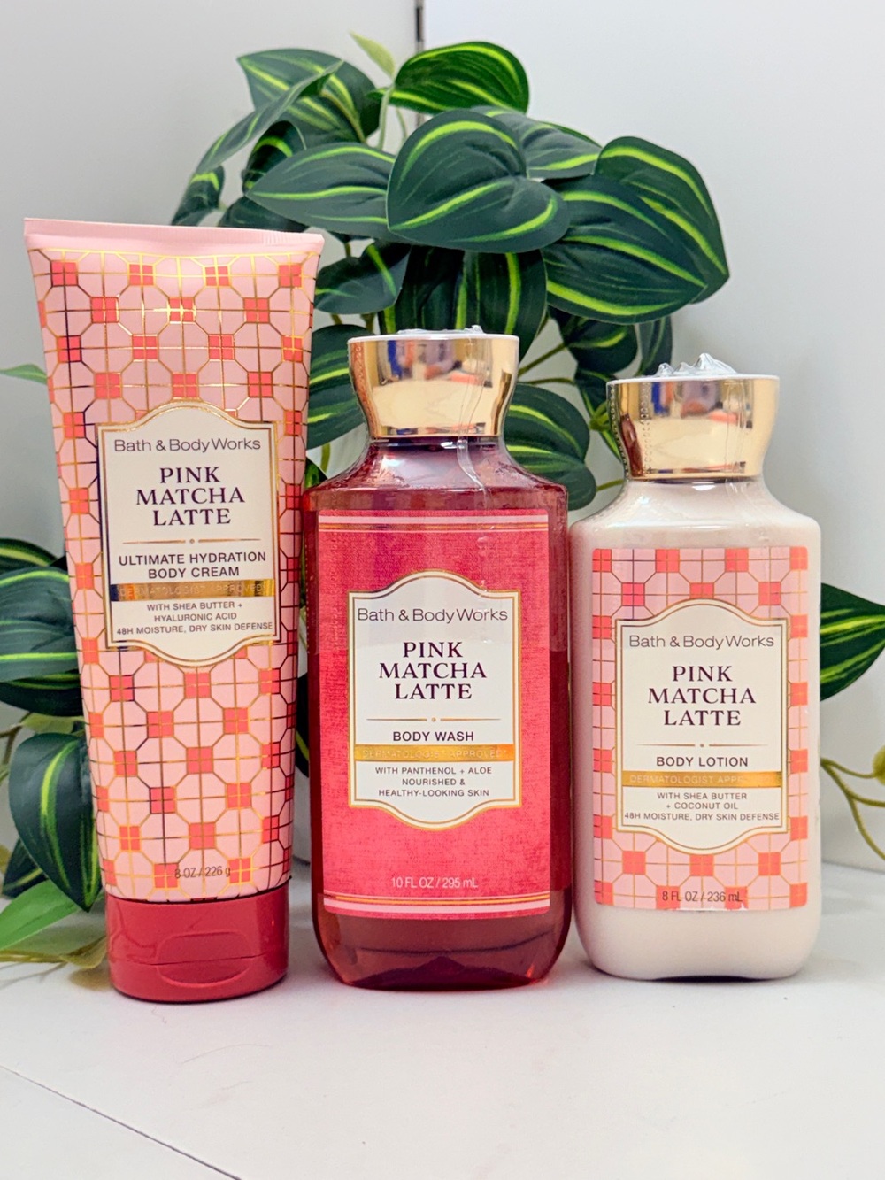 Bath & Body Works Pink Matcha Latte Body Care Trio - Pink & Gold Accents